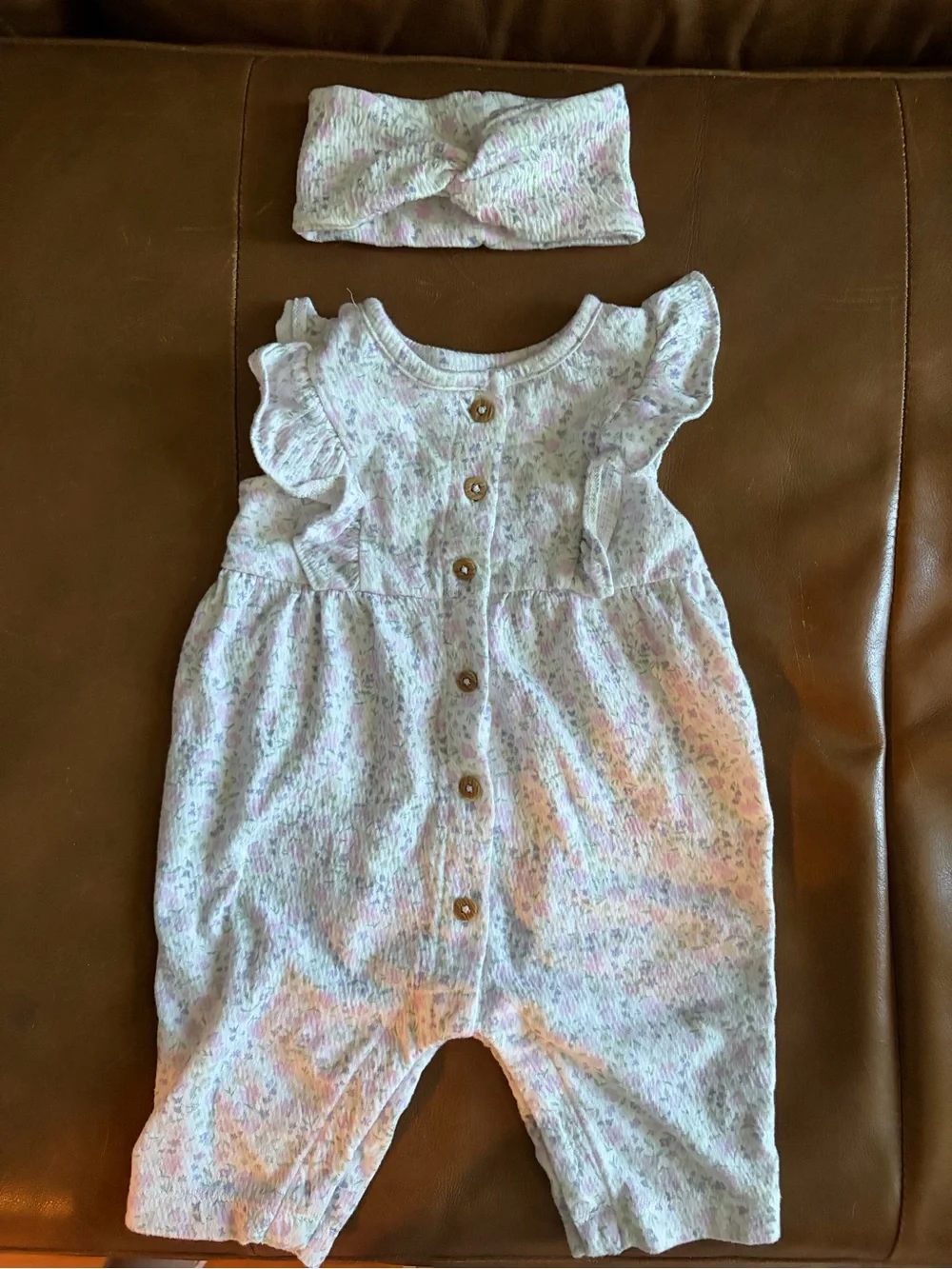 Carter's White Romper with Pastel Floral Print and Matching Headband